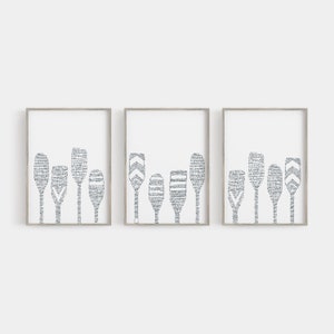 Lake House Decor Paddle Print Set Oar Modern Lakehouse Beach Coastal Triptych Lake House Oar Paddles Set of 3 Art Prints or Canvases image 5