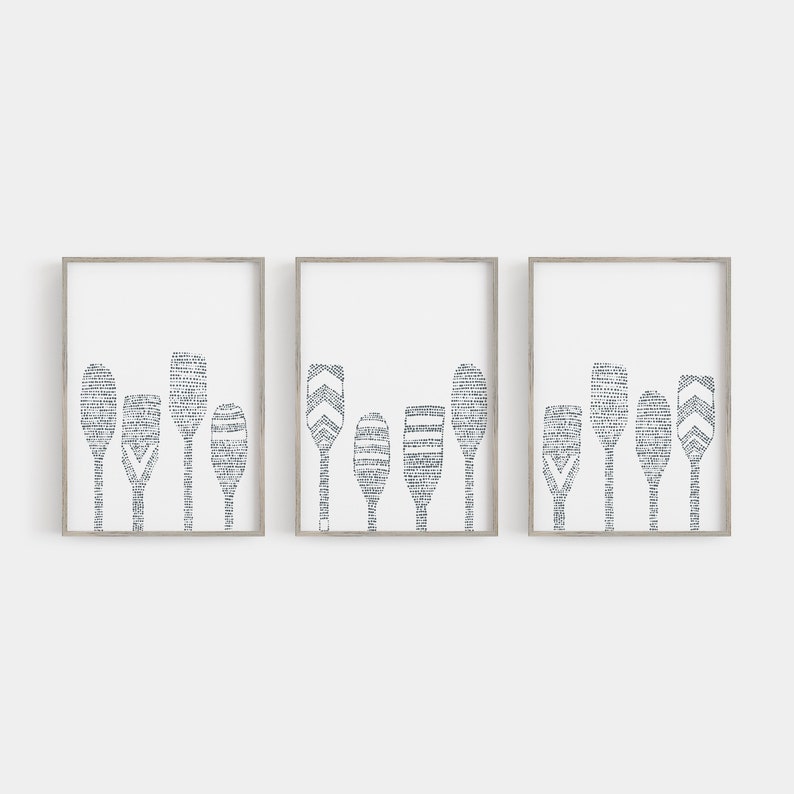Lake House Decor Paddle Print Set Oar Wall Artwork Modern Etsy