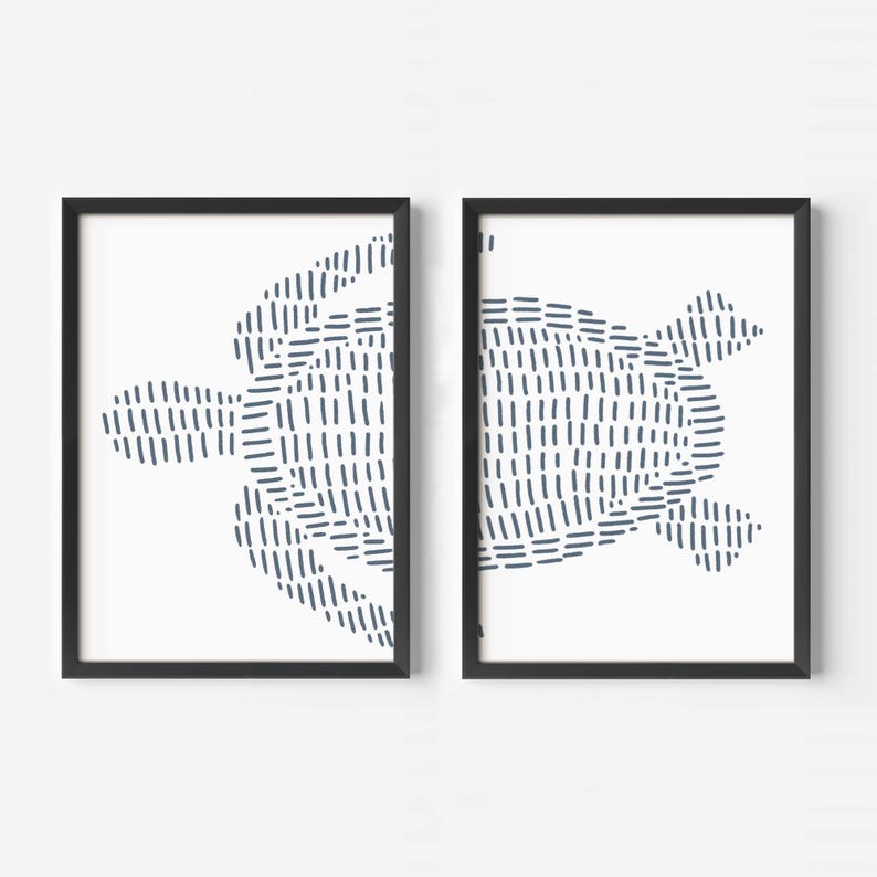 Sea Turtle Print Set | Modern Beach House Decor & Ocean-Inspired Diptych Art | "Sea Turtle Illustration" – Set of 2 – Art Prints or Canvases image 3