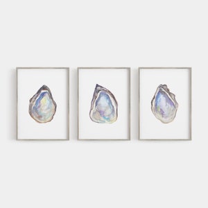 Oyster Watercolor Art Gulf Coast Painting Louisiana Southern Triptych | "Watercolor Oysters Triptych" - Set of 3  - Art Prints or Canvases