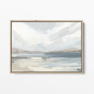 Neutral Coastal Wall Art Beach Landscape Painting Seascape Blue and Beige Ocean Decor | "Beachside Reflections" - Art Print or Canvas