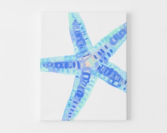 Blue Starfish Art Modern Coastal Nursery Decor Ocean Life Surfer Wall Art | "Starfish in Motion" - Art Print or Canvas