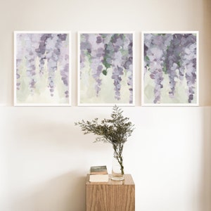 Wisteria Print Set Farmhouse Floral Artwork Springtime Decor Purple Triptych Mom Gift | "Wisteria Glow" - Set of 3 - Art Prints or Canvases