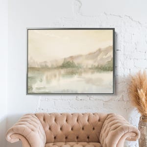 Watercolor Lake Landscape Wall Decor | Tranquil Misty Water Inspired Art for Bedroom or Living Room | &quot;Tethered Mist&quot; – Art Print or Canvas