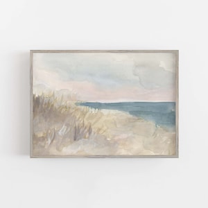 Coastal Watercolor Painting Modern Seascape Artwork Beach Landscape Neutral Wall Art | "Carolina Coast" - Art Print or Canvas