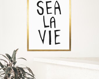 Modern Beach Decor | "Black & White Sea La Vie" - Art Print or Canvas
