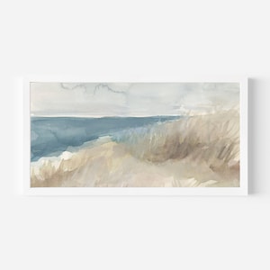 Coastal Wall Art | Beach Watercolor Landscape of Dunes, Outer Banks Statement Artwork | "At the Banks Panoramic" - Art Print or Canvas