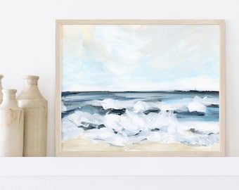 Ocean Wall Art | Modern Coastal Decor with Crashing Waves Beach Surf Seascape | "Wave Depths, No. 2" - Art Print or Canvas