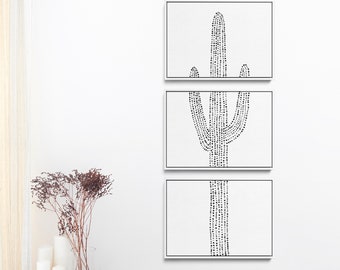 Southwestern Art Desert Decor | Saguaro Cactus Minimalist Triptych | "Desert Saguaro Cactus, No. 3" – Set of 3 – Art Prints or Canvases
