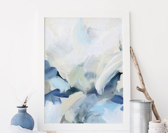Blue Abstract Painting Modern Bedroom Artwork Contemporary Statement Poster Wall Art | "Sounding" - Art Print or Canvas