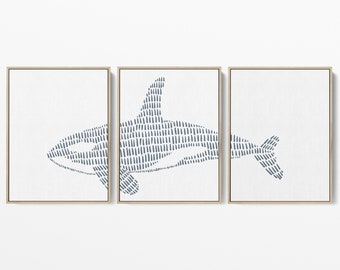 Orca Whale Print Pacific Northwest Decor Killer Whale PNW Triptych | "Orca Whale Illustration" - Set of 3  - Art Prints or Canvases