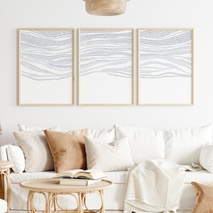 Coastal Wave Print Set | Abstract Ocean Art in Slate Blue, Modern Minimalist Triptych | &quot;The Abstract Waves&quot; - Set of 3 Art Prints or Canvas