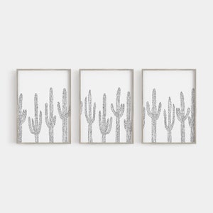 Cactus Print Set Saguaro Decor Arizona Desert Southwestern Triptych | "Saguaro Cactus Modern Minimalist" - Set of 3 - Art Prints or Canvases