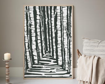 Birkenwald Zeichnung | "Moosiger Waldweg" – Kunstdruck oder Leinwanddruck."