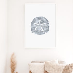 Modern Coastal Decor | Sand Dollar Art Print, Blue and White Minimalist Beach Artwork for Bathroom or Bedroom | "Minimalist Sand Dollar" image 15