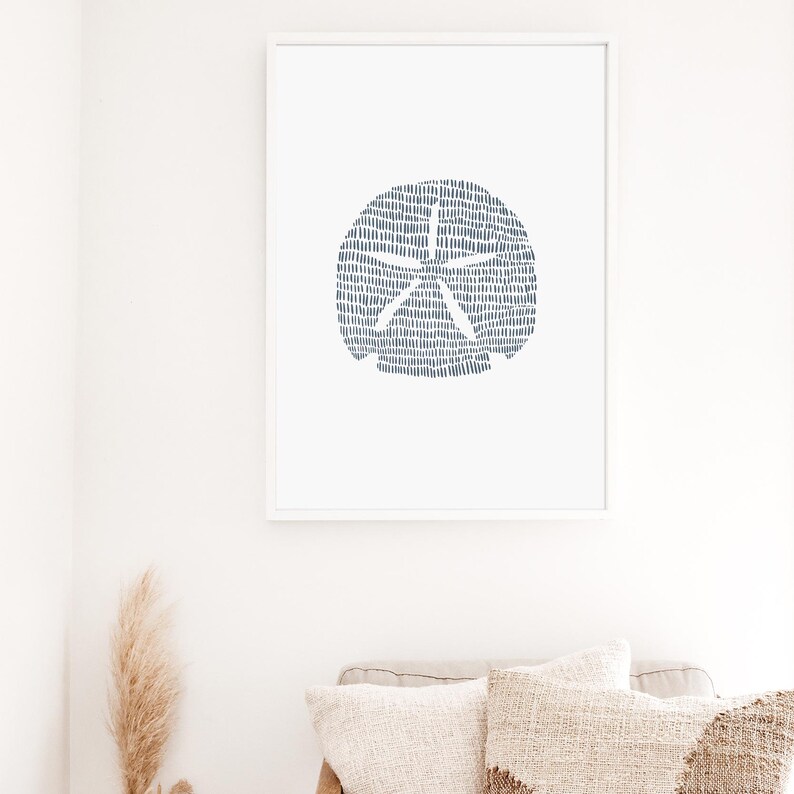 Modern Coastal Decor | Sand Dollar Art Print, Blue and White Minimalist Beach Artwork for Bathroom or Bedroom | "Minimalist Sand Dollar" image 15