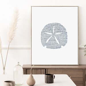 Modern Coastal Decor | Sand Dollar Art Print, Blue and White Minimalist Beach Artwork for Bathroom or Bedroom | "Minimalist Sand Dollar" image 9