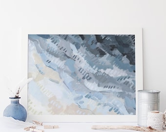 Ocean Print Surf Beach Painting Blue and Beige Coastal Wall Art | "Ocean Shallows, No. 2"  - Art Print or Canvas