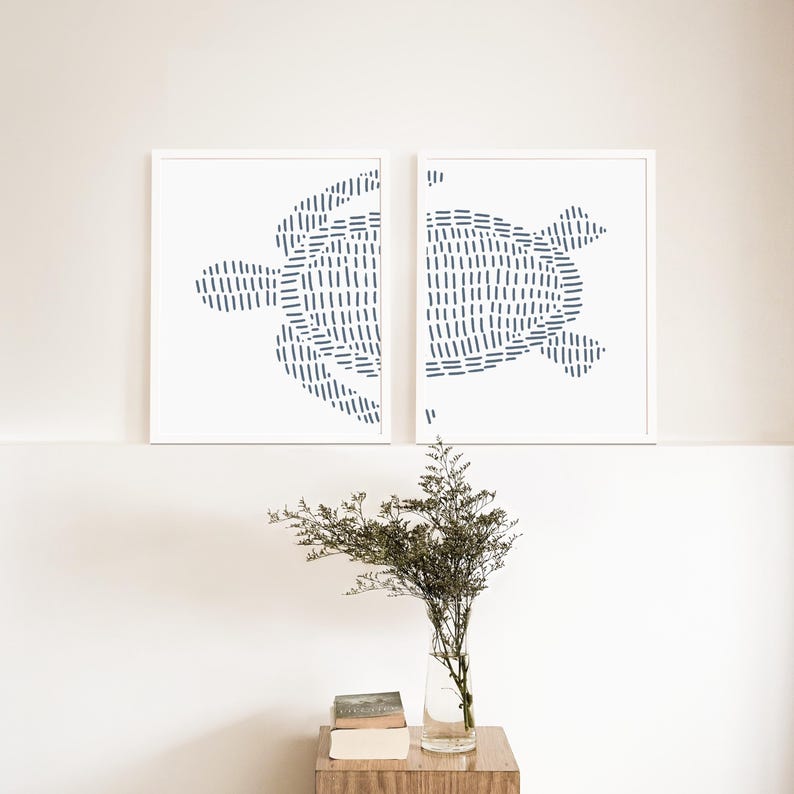 Sea Turtle Print Set | Modern Beach House Decor & Ocean-Inspired Diptych Art | "Sea Turtle Illustration" – Set of 2 – Art Prints or Canvases image 10