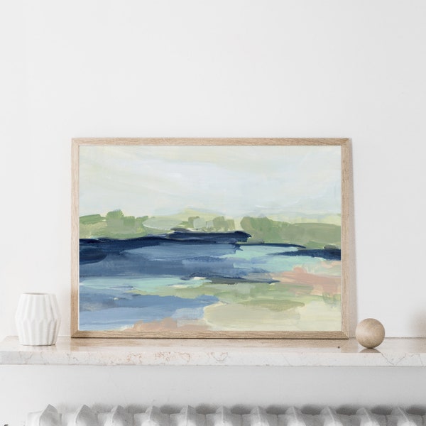 Moderne Lake Art Lakescape schilderij hedendaagse verklaring Lake House Decor Poster | "The Lake Cove, nr. 1" - kunstprint of canvas aan de muur