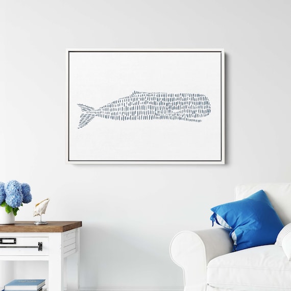 Coastal Decor | Nautical Wall Art with Whale Artwork in Slate Blue for Hamptons Style | "Sperm Whale Illustration" - Art Print or Canvas