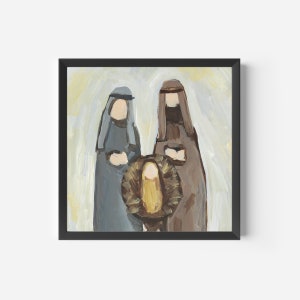 Nativity Painting | Christmas Art of Mary and Joseph for Modern Farmhouse Religious Scene Wall Art | &quot;Mary and Joseph&quot; – Art Print or Canvas