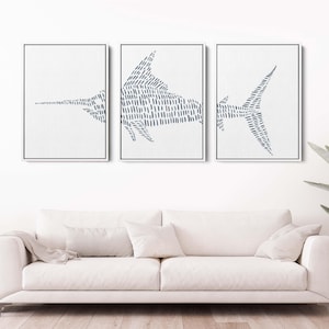 Swordfish Art | Coastal Nursery Decor Nautical Sailfish Marlin Triptych | &quot;Swordfish Modern Illustration&quot; - Set of 3 - Art Prints or Canvas