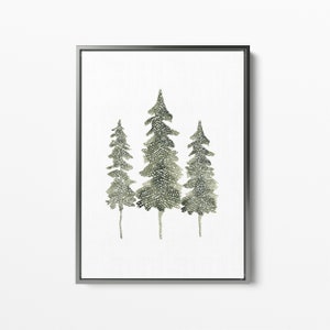 Pine Tree Art Watercolor Modern Forest Christmas Nordic Style Artwork Scandinavian Winter Art | "Watercolor Pine Trio" - Art Print or Canvas