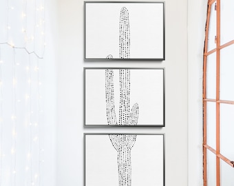 Cactus Art | Modern Desert Minimalist Southwestern Arizona Triptych | "Desert Saguaro Cactus, No. 1" - Set of 3 - Art Prints or Canvases