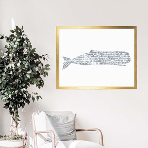 Coastal Decor | Nautical Wall Art with Whale Artwork in Slate Blue for Hamptons Style | "Sperm Whale Illustration" - Art Print or Canvas image 10