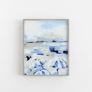 Küstenwandkunst | Kunst für moderne Wohnkultur in Blau & Weiß Sommer Kunst | &quot;Across the Sand&quot; - Kunstdruck auf Leinwand