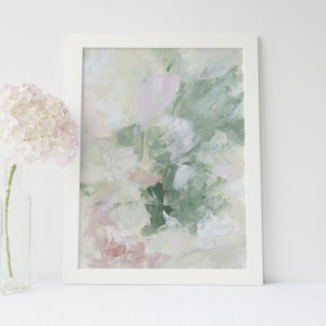 Floral Abstract Painting Mossy Modern Artwork Pink and Green Contemporary Apartment Wall Art | "Flowing Botanicals" - Art Print or Canvas