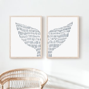 Coastal Wall Art | Whale Tail Diptych Print, Hamptons Nautical Decor | &quot;Whale Tail Modern Illustration&quot; - Set of 2 Art Prints or Canvases
