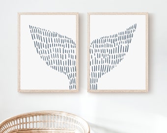 Coastal Wall Art | Whale Tail Diptych Print, Hamptons Nautical Decor | "Whale Tail Modern Illustration" - Set of 2 Art Prints or Canvases