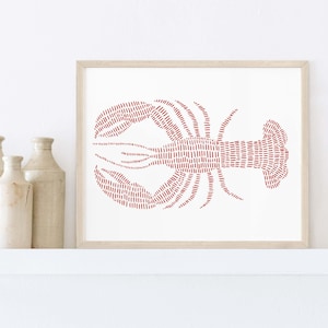 Kreeftprint | Modern nautisch woondecoratie voor kustkwekerij Maine Wall Art | "Red Lobster-illustratie": kunstdruk of canvas