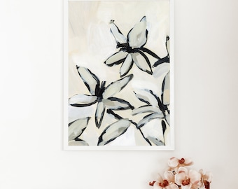 Parisian Decor Neutral Flower Art Modern Floral Painting Lily Gift for Her Wall Art | "The Modern Lily" - Art Print or Canvas