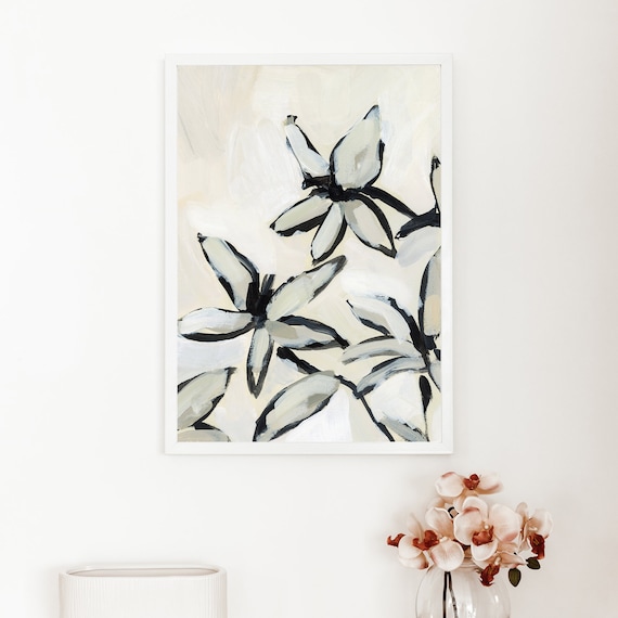 Parisian Decor | Neutral Flower Art Modern Floral Painting Lily Gift for Her Wall Art | "The Modern Lily" - Art Print or Canvas