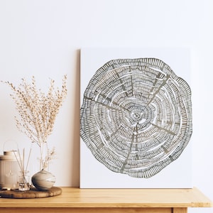 Scandinavian Style Decor | Tree Growth Print, Tree Ring Artwork in Winter Nordic Style | "Tree Ring Watercolor, No. 2" - Art Print or Canvas