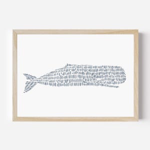 Coastal Decor | Nautical Wall Art with Whale Artwork in Slate Blue for Hamptons Style | "Sperm Whale Illustration" - Art Print or Canvas image 2
