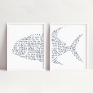 Permit Fish Print Set | Beach House Ocean Coastal Decor for Gift Diptych | &quot;Permit Fish Illustration&quot; - Set of 2 - Art Prints or Canvases