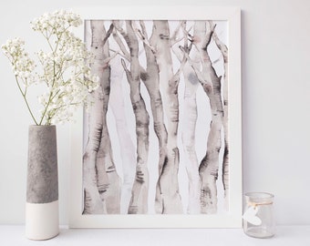 Birch Tree Painting Watercolor Aspen Tree Forest Woodland Lodge Decor Wall Art | "Birch Tree Watercolor No. 2" - Art Print or Canvas