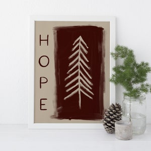 Farmhouse Christmas Decor | Country Holiday Wall Art with Neutral Xmas Hope Quote | &quot;Minimalist Christmas Hope&quot; – Art Print or Canvas