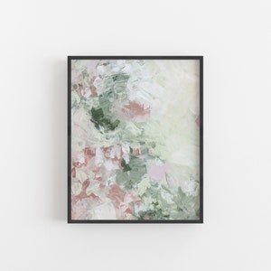 Pink and Sage Green Floral Abstract Art Modern Farmhouse Painting Gift for Mom and Grandma Wall Art | "Morning Dust" - Art Print or Canvas