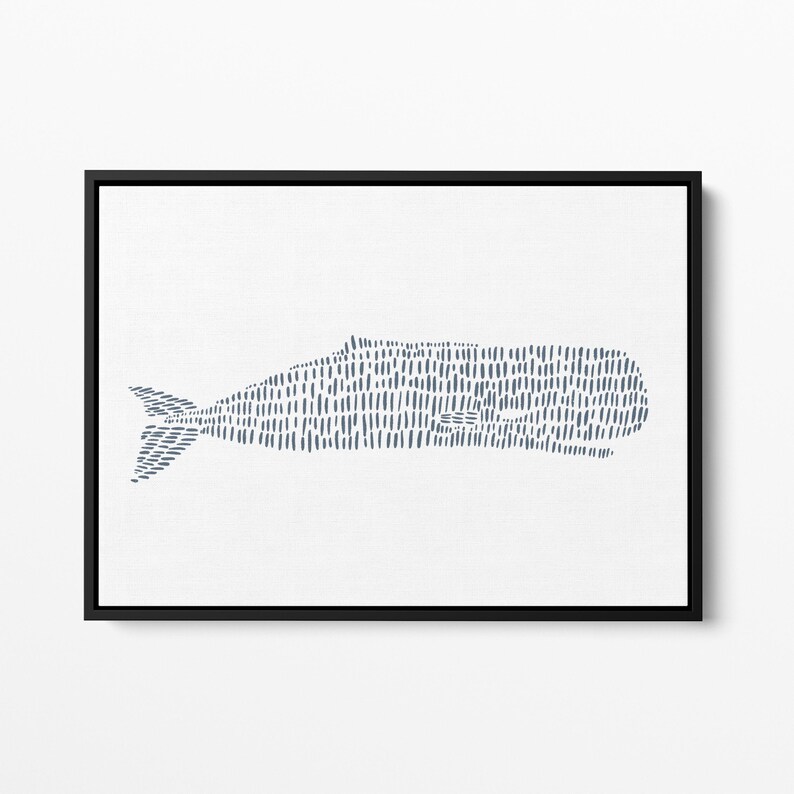 Coastal Decor | Nautical Wall Art with Whale Artwork in Slate Blue for Hamptons Style | "Sperm Whale Illustration" - Art Print or Canvas image 5