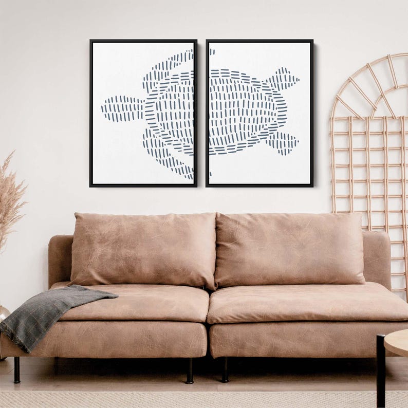 Sea Turtle Print Set | Modern Beach House Decor & Ocean-Inspired Diptych Art | "Sea Turtle Illustration" – Set of 2 – Art Prints or Canvases image 11