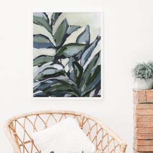 Botanical Art | Modern Neutral Home Decor Statement Painting in Green and Blue Plant Wall Art | &quot;Botanicals Rising&quot; – Art Print or Canvas
