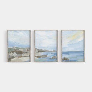 Beach Landscape Painting Set Seascape Artwork Statement Beach House Triptych Coastline in the Morning Set of 3 Art Print or Canvases image 2