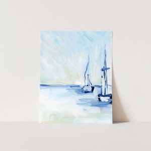 Sailboat Painting Nautical Decor Sailing Artwork Maritime Modern Coastal Wall Art | "Lone Sailboats" - Art Print or Canvas