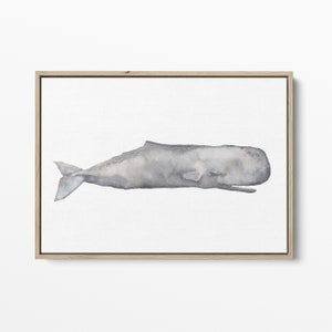 Sperm Whale Art Sea Creature Neutral Nautical Gallery Wall Hamptons Style Artwork | "Watercolor Sperm Whale Painting" - Art Print or Canvas
