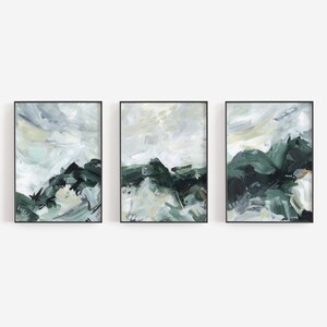 Abstract Green White and Beige Painting Triptych Wall Art Contemporary ...